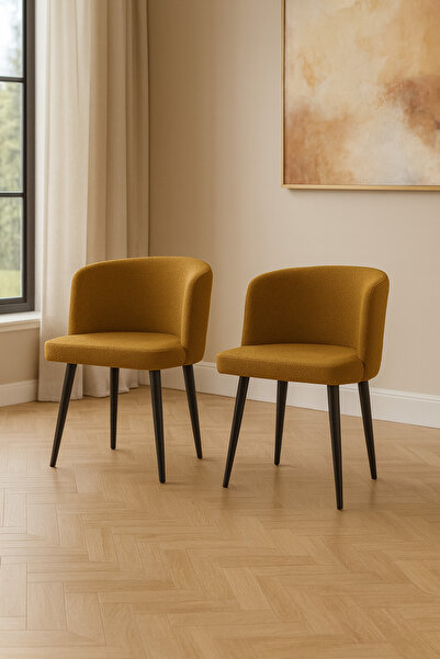 Atolye Casa Soft Sandalye Siyah Ayak Sarı Kumaş 2 Adet