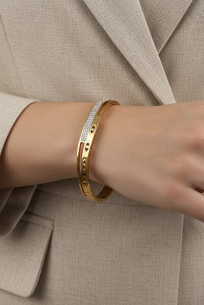 LA PERRY ACCESSORIES Steel Cuff Bracelet with Zircon Stone Eye Figure