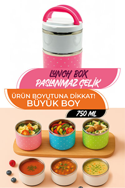 M&L LUNCH BOX 2 Katlı 750 ML Çelik Beslenme Kutusu, Termal Beslenme Kabı Paslanmaz Çelik