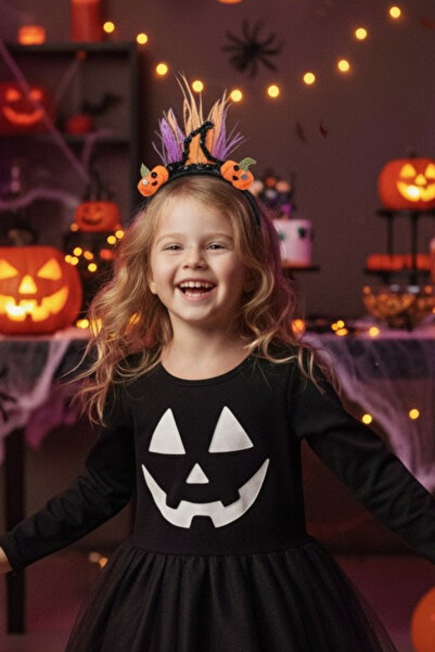 Le Mabelle Girl's Halloween Crown with Black Pumpkin Figure