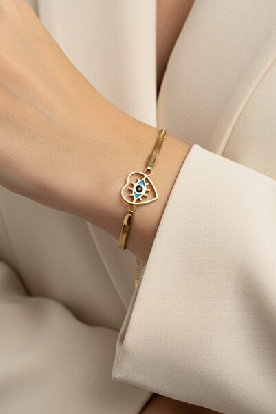 LA PERRY ACCESSORIES Heart Eye Figure Gold Steel Bracelet