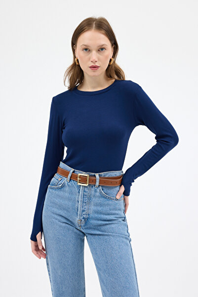 Rays Laci Premium/Viskoz Yumuşak Kumaşlı Parmak Geçmeli Crop Bluz 8162A