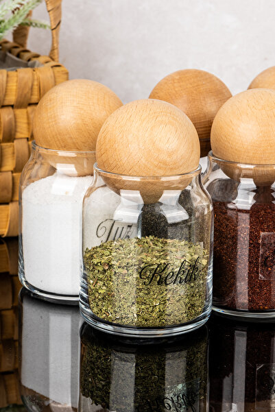 DNS HOME 6 Pcs Ball Lid Glass Jar Spice Jar Transparent Labeled Storage Container Spice Jar Set 300ml