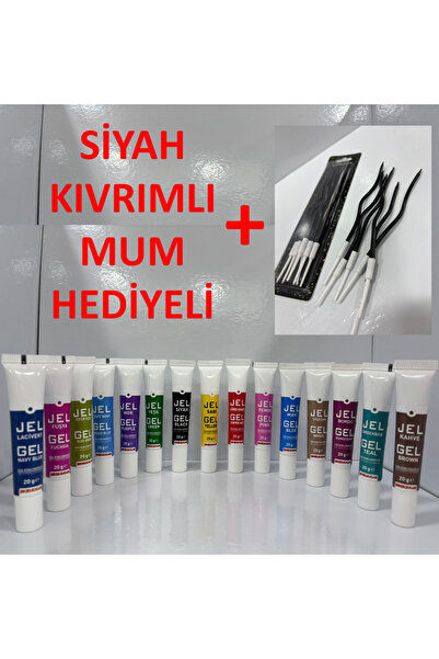 ŞEKER & SUGAR 15'li SET JEL GIDA BOYASI (20gr x 15 adet) 6'lı SİYAH KIVRIMLI MUM HEDİYELİ