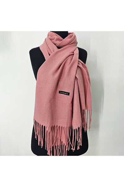 FashionForYou Belladona shawl scarf, made of thin material, with fringes and emblem, Pale pink, 180x65 cm