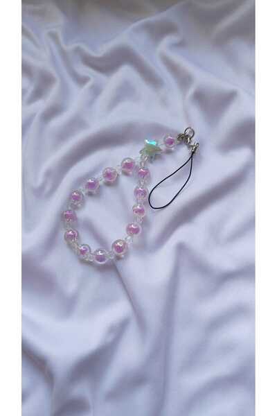 Rodopiva قلادة خرز وردية اللون مع تفاصيل نجمة لامعة - زينة للهاتف وسلسلة المفاتيح والحقائب