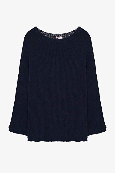 Quzu Плетен пуловер с лодка деколте, тъмно син