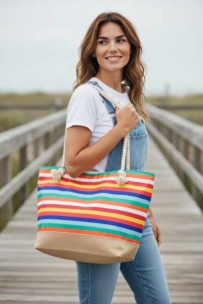 Halk Sepeti حقيبة شاطئ نسائية من ديسانوفا بمقبض ناعم