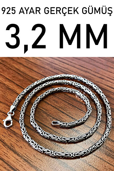 Takı Dükkanı 3,2 mm Yuvarlak Kral Model 925 Ayar Gümüş Erkek Kolye Zincir Msn18y