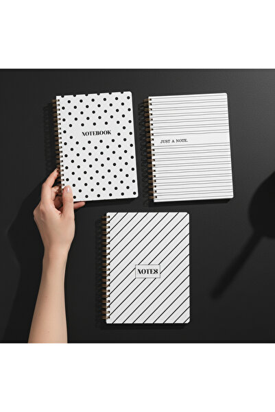 lin notebook A5 15x21 cm 3’lü Spiral Çizgili Defter Seti - 80 Yaprak Siyah Be...