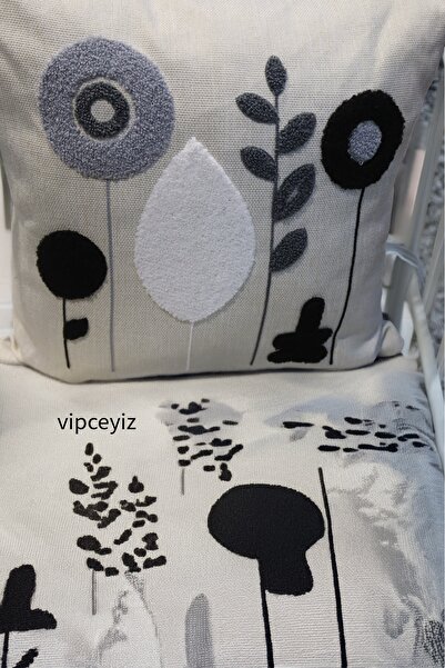 vipceyiz Punch Cushion Cover Square Black Grey Floral Embroidery