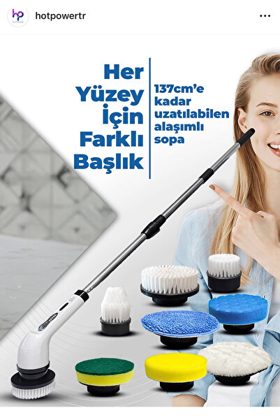 HOT POWER 2 YIL GARANTİ Elektrikli temizleme aleti 9 farklı başlık + Yedek başlık - Halı, Koltuk,