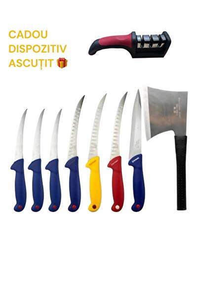 Rovitech Set cutite profesionale macelarie, 8 piese + APARAT ASCUTIT CADOU