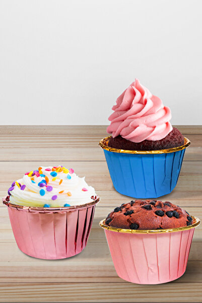 Dolphin Muffin Kek Kapsülü Mavi-Altın 25 Adet + Pembe-Altın 25 Adet TOPLAM 50 ADET