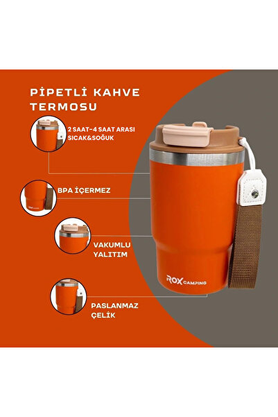 Rox Camping Coffee Thermos with Straw 0.45 Lt - Orange