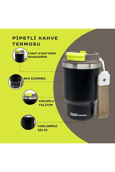 Rox CAMPING PİPETLİ KAHVE TERMOSU 0.45 LT - SİYAH