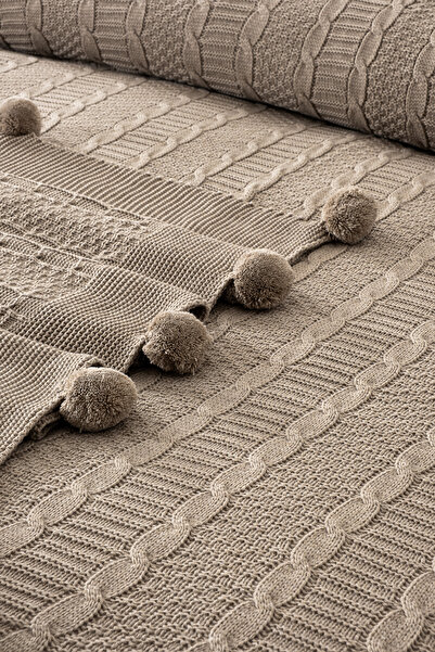 Sevim Единично плетено одеяло - меко на допир и стилно покривало за легло - плетено одеяло - бежово