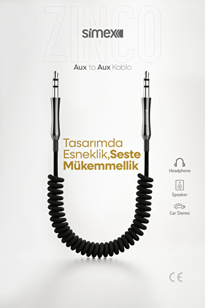 Simex Spiralli 3,5mm AUX Ses Kablosu 3.5mm Kumaş