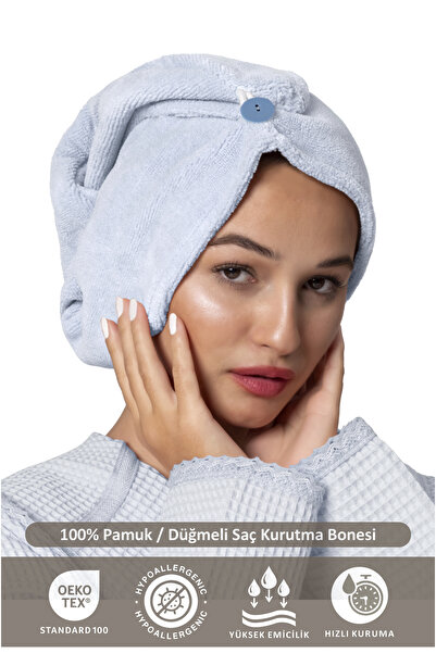 Ellia Soft Marcella %100 Pamuk Saç Kurutma Bonesi Lastikli Ve Düğmeli Havlu Bone
