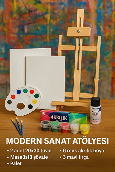 Oyun ve Sanat Resim - Boya Seti Lüks - Masa Şövalesi, 2 Adet Tuval, Resim Ver...