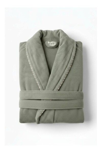 asev tekstil Velvet Piped Shawl Collar Unisex Bathrobe