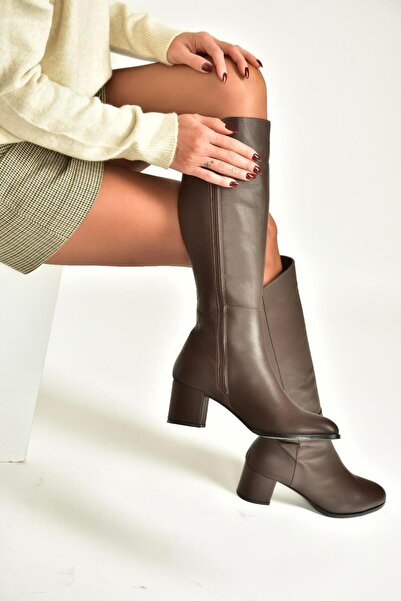 Fox Shoes V468213103 Brown Genuine Leather Thick Heeled Women's Boots