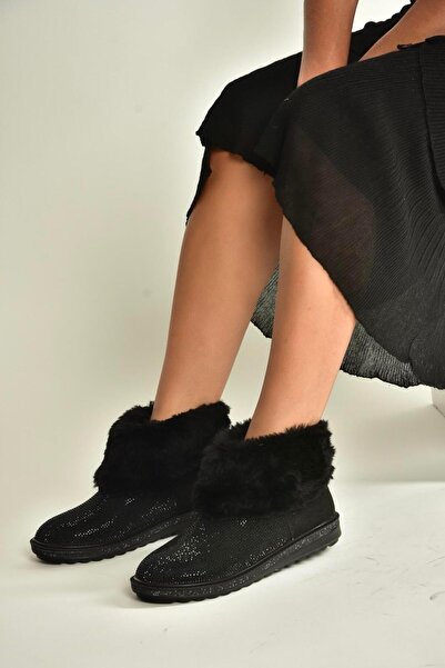 Fox Shoes V250014702 Siyah Süet Tüylü Kadın Bot