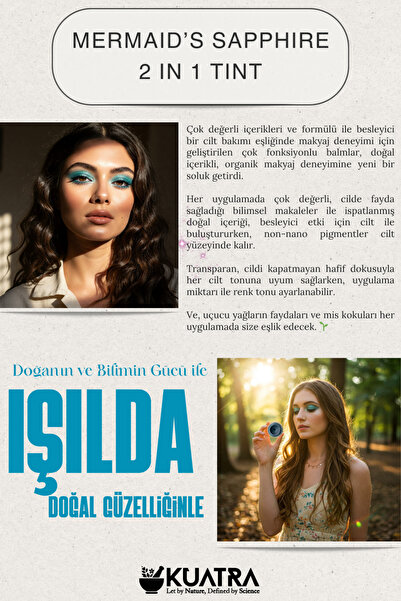 KUATRA Mermaid’s Sapphire Krem Far, Eyeliner Doğal İçerikli,
