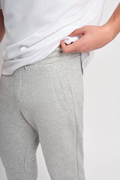 WE AND ME Γκρι ανδρική φόρμα με ελαστικό πόδι με τσέπες, άνετη κοπή, μαλακή υφή επένδυση fleece