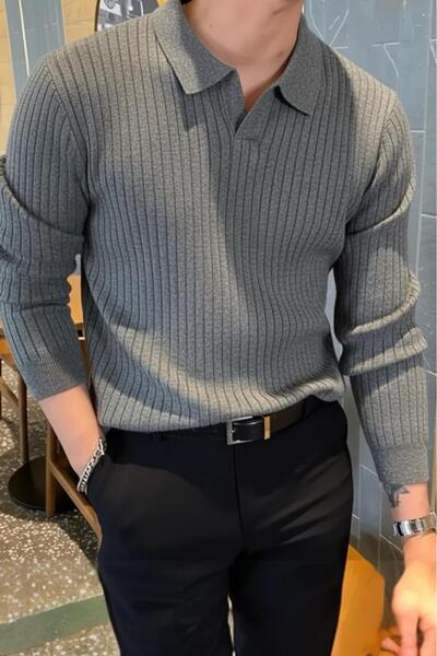 Oksit Ermanno Slim Fit Чоловічий поло з коміром Fitilli Трикотажний светр