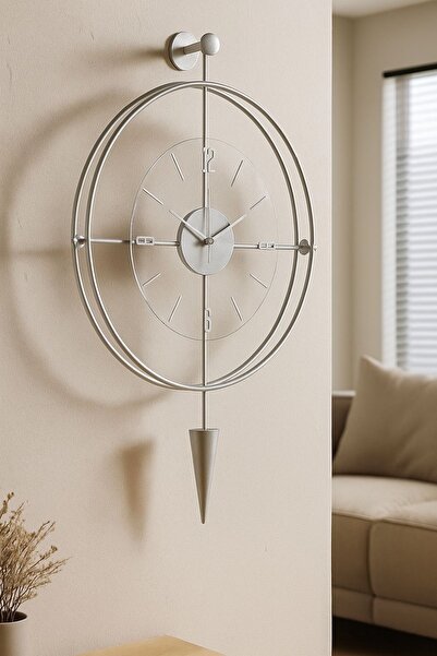 MetaQuartz Aksesuar Büyük Boy -gümüş - Laclock Konikli - Şeffaf Tamperli Cam - Kırılmaz Metal Duvar Saati