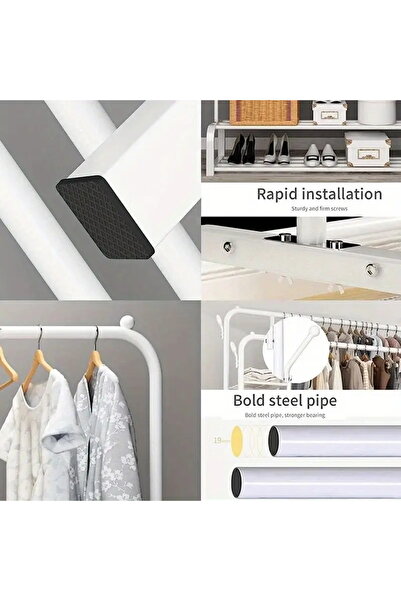 CamelMall Metal Clothes Hanger Organizer and White Clothes Stand with Wheels 110x55x150 cm