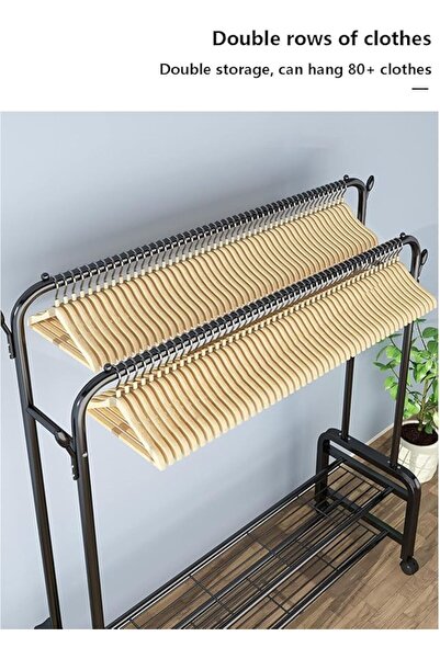 CamelMall Metal Clothes Hanger Organizer and Black Clothes Stand with Wheels 110x55x150 cm