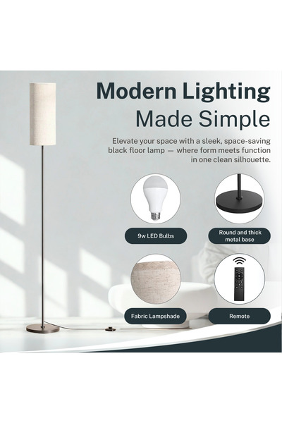 NEXSO Modern Vertical Floor Lamp with Remote & Foot Switch, 3 Color Temperatures, LED Bulb Included