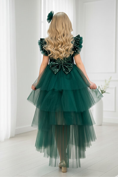 ABİYEKİDS Παιδικό βραδινό φόρεμα με παγιέτες και πράσινη ουρά, μοντέλο Hayal, Kids Aby745