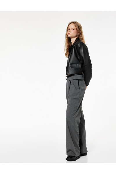 Koton Viscose Blend Wide Leg Fabric Trousers with Belt Detail