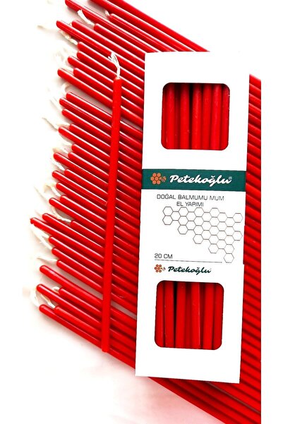 Petekoğlu (40 Adet Kırmızı) Balmumu Mum Dilek Mumu Doğal Petek Ince Uzun Parti Ritüel Doğum Günü