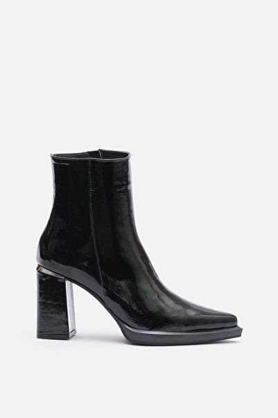 Bestyle Ludo Women's Black Genuine Patent Leather Heeled Boots