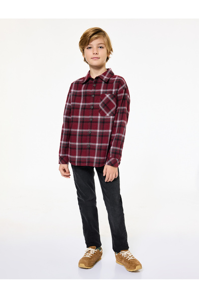 Koton Cămașă în carouri cu mâneci lungi și detaliu de buzunar