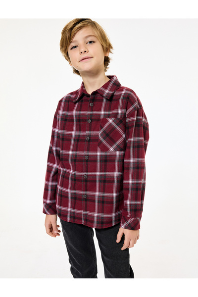 Koton Cămașă în carouri cu mâneci lungi și detaliu de buzunar