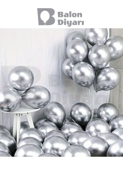 BALON DİYARI 10 Adet Gümüş Metalik Balon - Premium Lateks