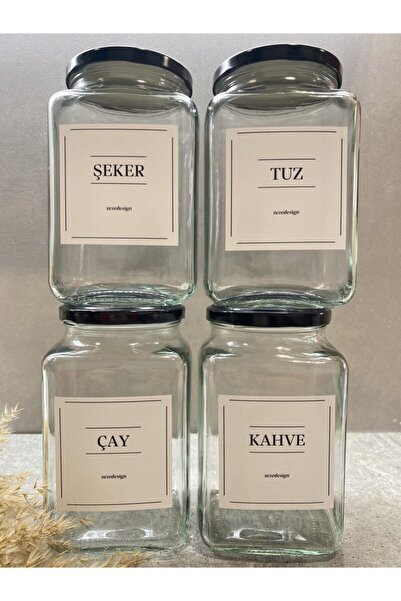 zezedesing Black Metal Lid 4-Piece Glass Jar 1000ml Tea/sugar/coffee/salt
