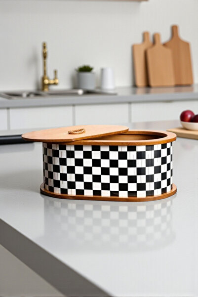 Milenay Şık Desenli Ahşap Kapaklı Ekmeklik - Mutfağınız İçin Modern Saklama Ç...