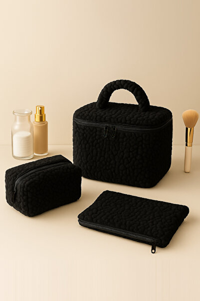Paris Home مجموعة حقائب المكياج والإكسسوارات - 3 قطع منظم ذو ملمس ناعم من قما...