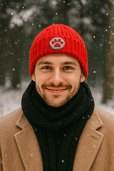 byebruketenci New Year's Red Wool Beret Cat Dog Paw - Animal Punch Gift