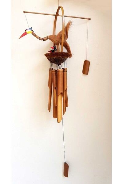 Handmade Bamboo Wind Bell with Stork Design – Garden Decor with Natural Sound 90x25 cm