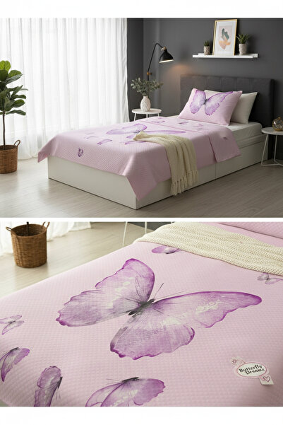 Evmila EVMİLA Kelebek Desenli Bebek Ve Çocuk Baskılı Tek Kişilik Pike Takımı ...