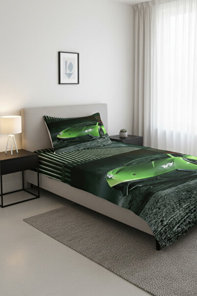 Evmila Spor Araba Desenli Genç Ve Çocuk Baskılı Tek Kişilik Pike Takımı 160x2...