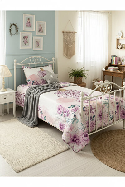 Evmila Prenses Kadın Desenli Genç Ve Çocuk Baskılı Tek Kişilik Pike Takımı 16...