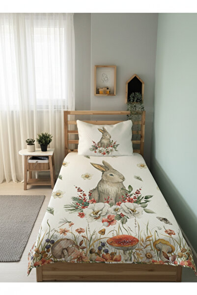Evmila Rabbit Patterned Baby and Kids Printed Single Pique Set 160 X 230 cm